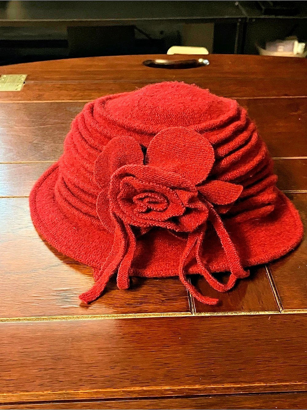 Red Wool Blend Flower Hat Like New